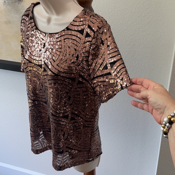 Vintage Copper Sequined Top! Sz M. Lined and has a bit of stretch! - Picture 3 of 13